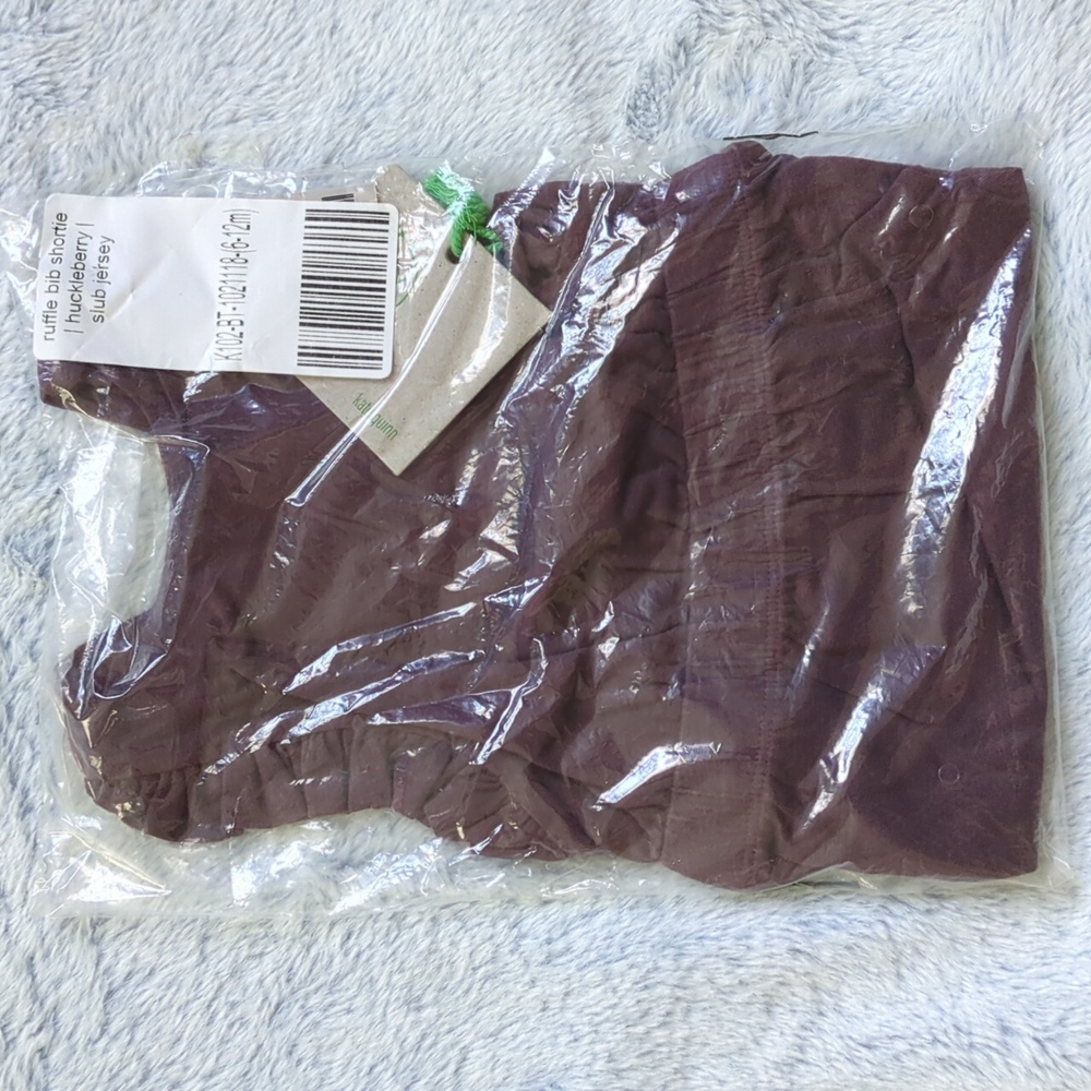 NWT 6-12M Kate Quinn Little Liam Ruffle Bib Shortie Romper Huckleberry Cotton